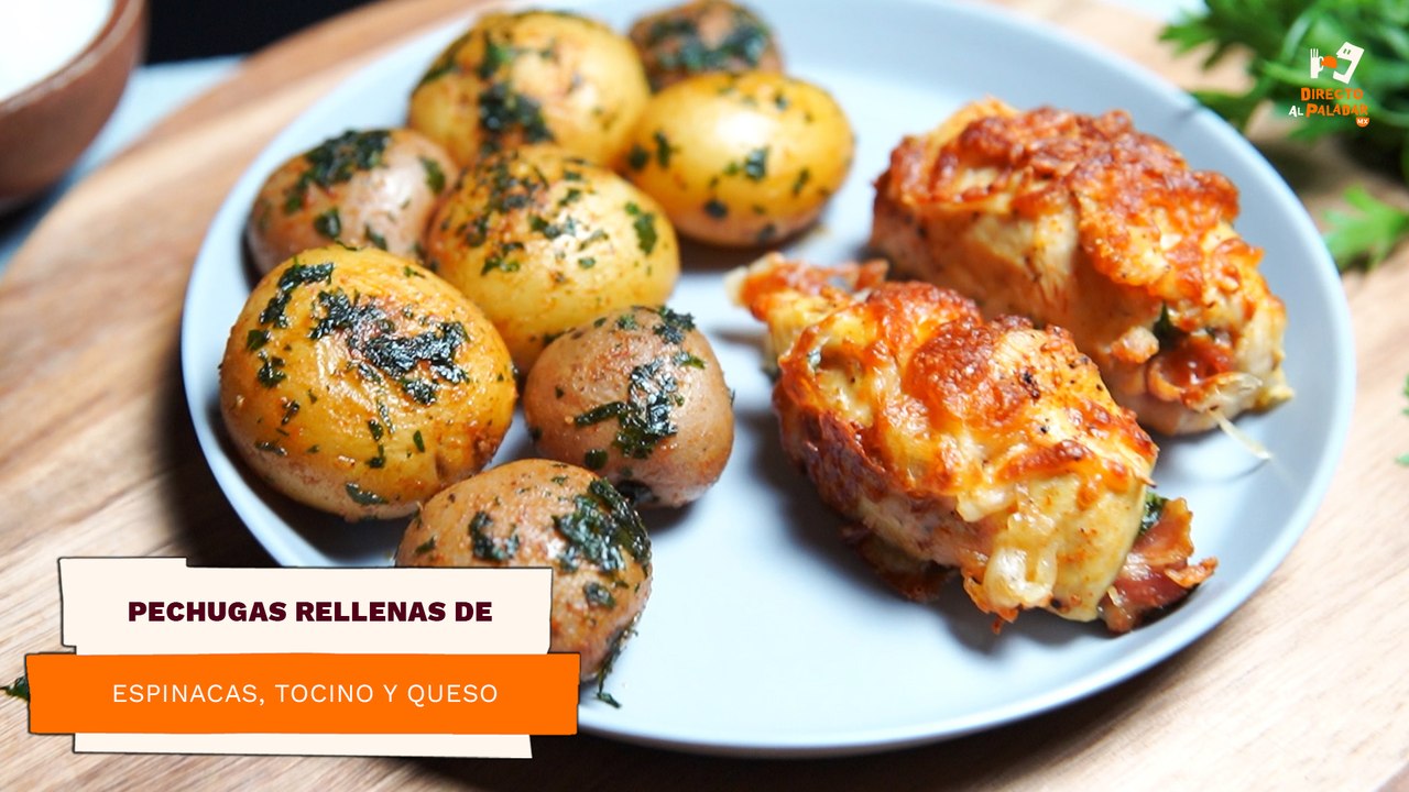 Pechugas rellenas de espinacas, tocino y queso | Receta fácil y deliciosa | Directo al Paladar México