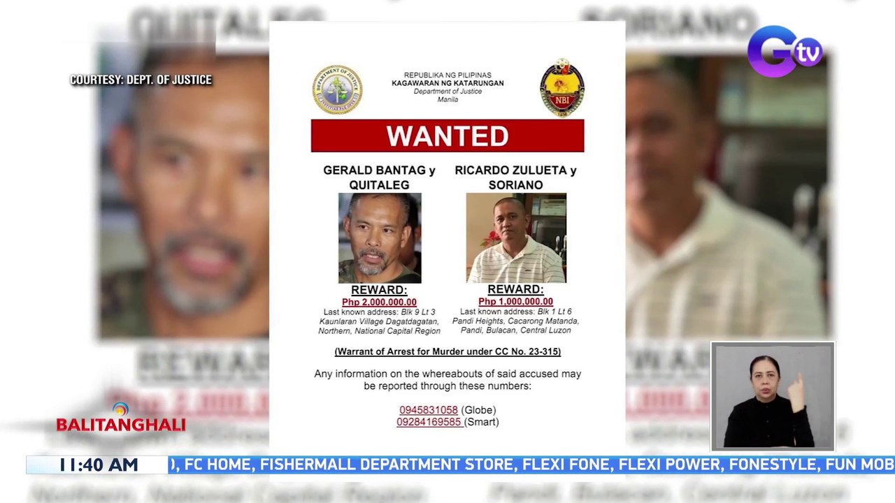 P3 milyong pabuya, alok ng DOJ para sa impormasyon tungkol kina dating BuCor Chief Gerald Bantag at dating Deputy Security Officer Ricardo Zulueta | BT