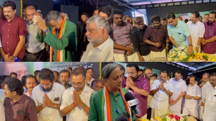 പൂജപ്പുര രവിയ്ക്ക് ആദരാഞ്ജലി അർപ്പിക്കാൻ എത്തിയ രാഷ്ട്രീയ നേതാക്കൾ