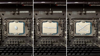 Muster für Wärmeleitpaste im Vergleich: Punkt gegen Strich gegen X