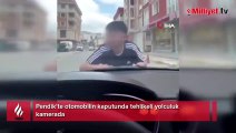 Pendik’te otomobilin kaputunda tehlikeli yolculuk kamerada