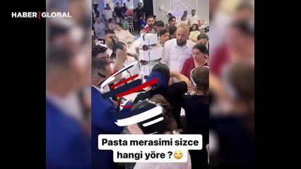 Böyle düğün görülmedi: Düğün pastasına daldılar parçalayarak yediler