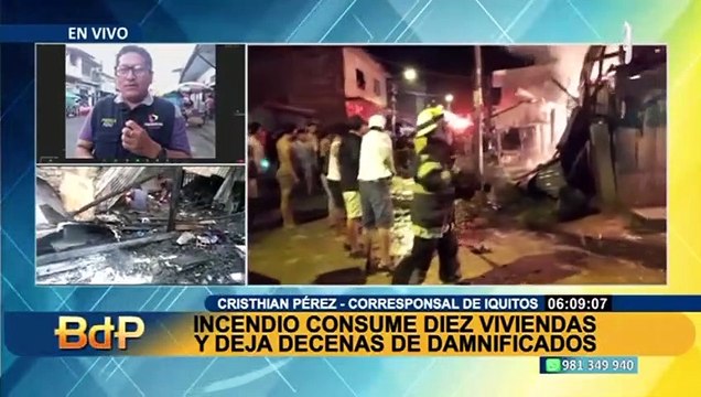 Incendio en Iquitos: siniestro destruye 12 viviendas y deja 18 familias damnificadas