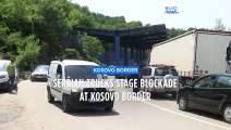 Serbian trucks stage blockade at Kosovo border