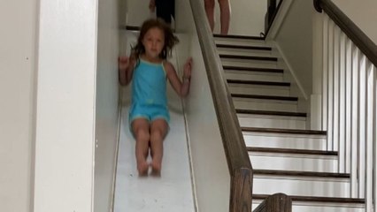 Cool mom builds an indoor slide for daughters *They can't seem to GET ENOUGH!*