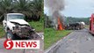 Trailer catches fire after three-vehicle collision in Lahad Datu