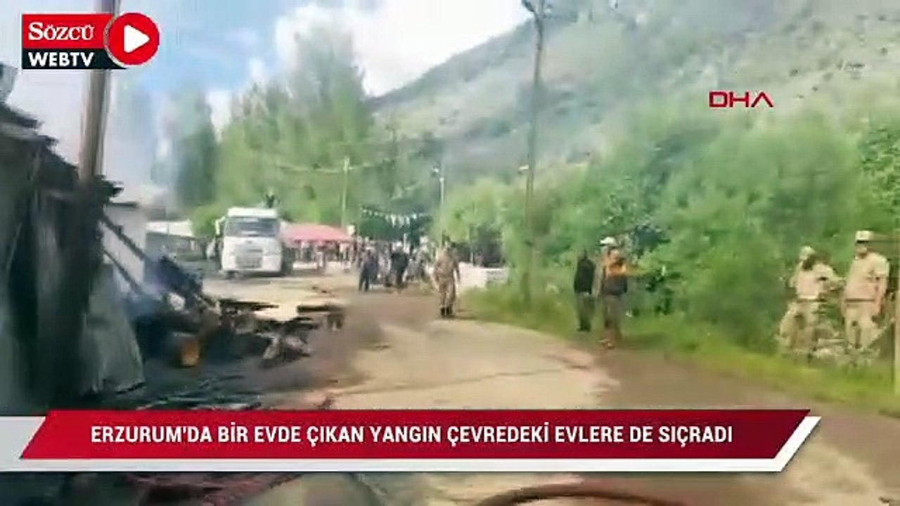 Erzurum'da bir evde çıkan yangın çevredeki evlere  de sıçradı