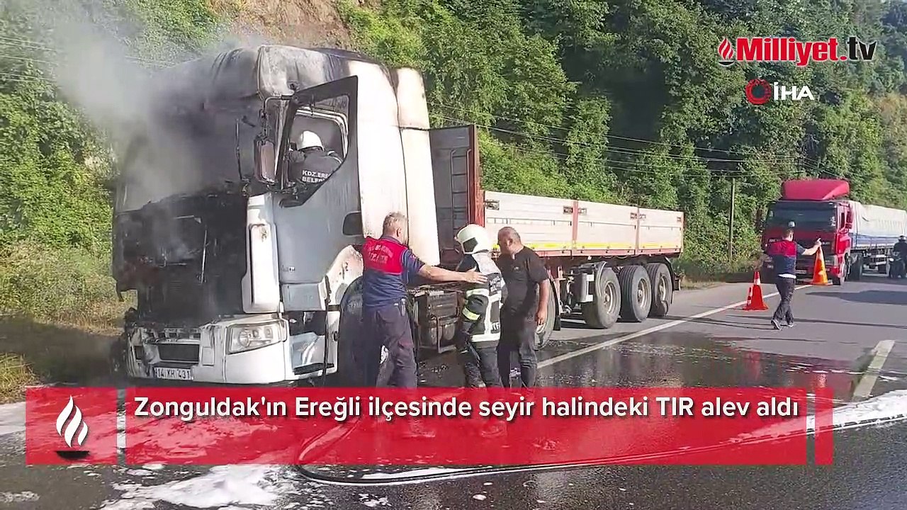Seyir halindeki TIR alev alev yandı, sürücü canını zor kurtardı