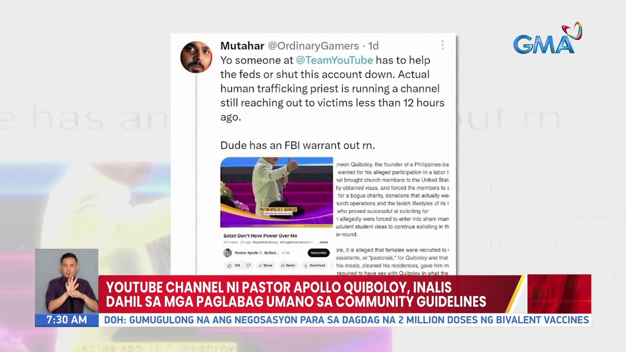 Youtube Channel ni Pastor Apollo Quiboloy, inal...