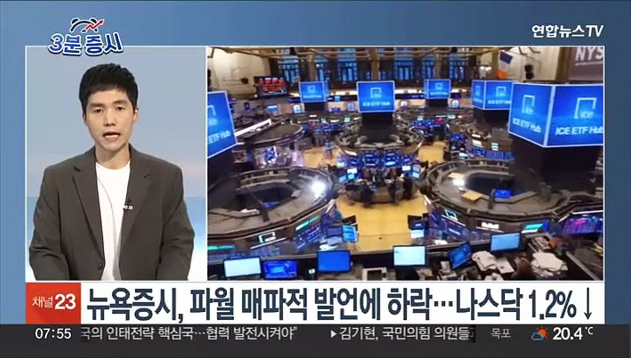 [3분증시] 뉴욕증시, 파월 매파적 발언에 하락…나스닥 1.2%↓