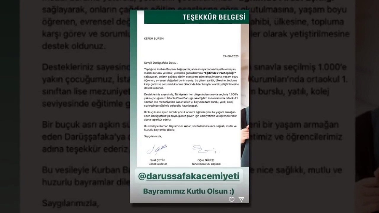 Darüşşafaka'ya bağış yapan Kerem Bürsin, 8 yıl boyunca bin öğrenciye tam burs verecek