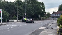 Police are hunting for a hit-and-run BMW driver after five people were seriously injured in a horror crash