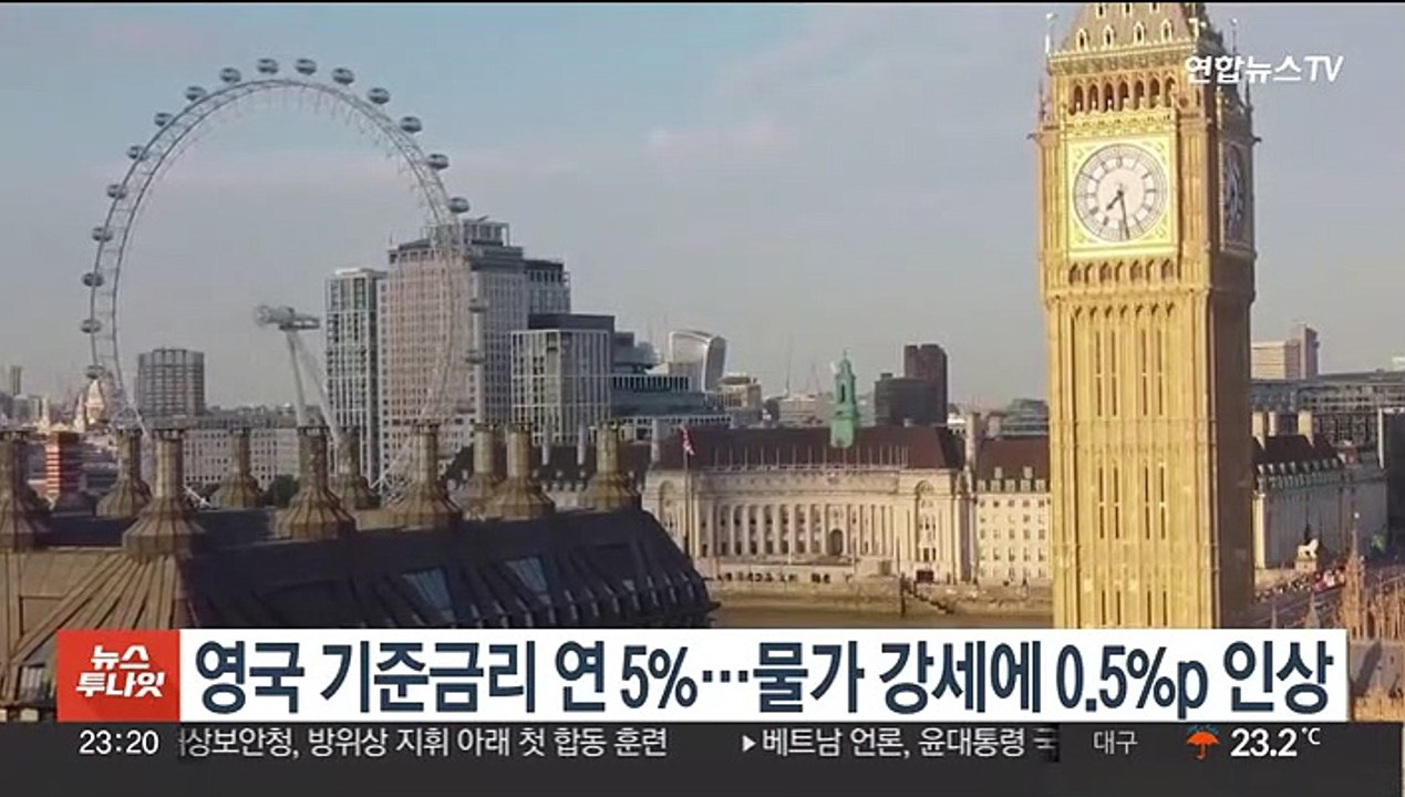 영국 기준금리 연 5%…물가 강세에 0.5%p 인상