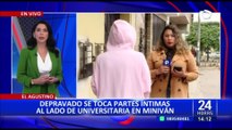 ¡Indignante! depravado se toca sus partes íntimas al lado de una estudiante universitaria en miniván