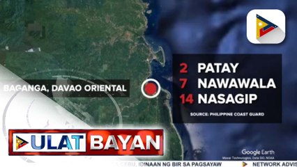 2 patay, 7 nawawala sa paglubog ng fishing vessel sa Davao Oriental