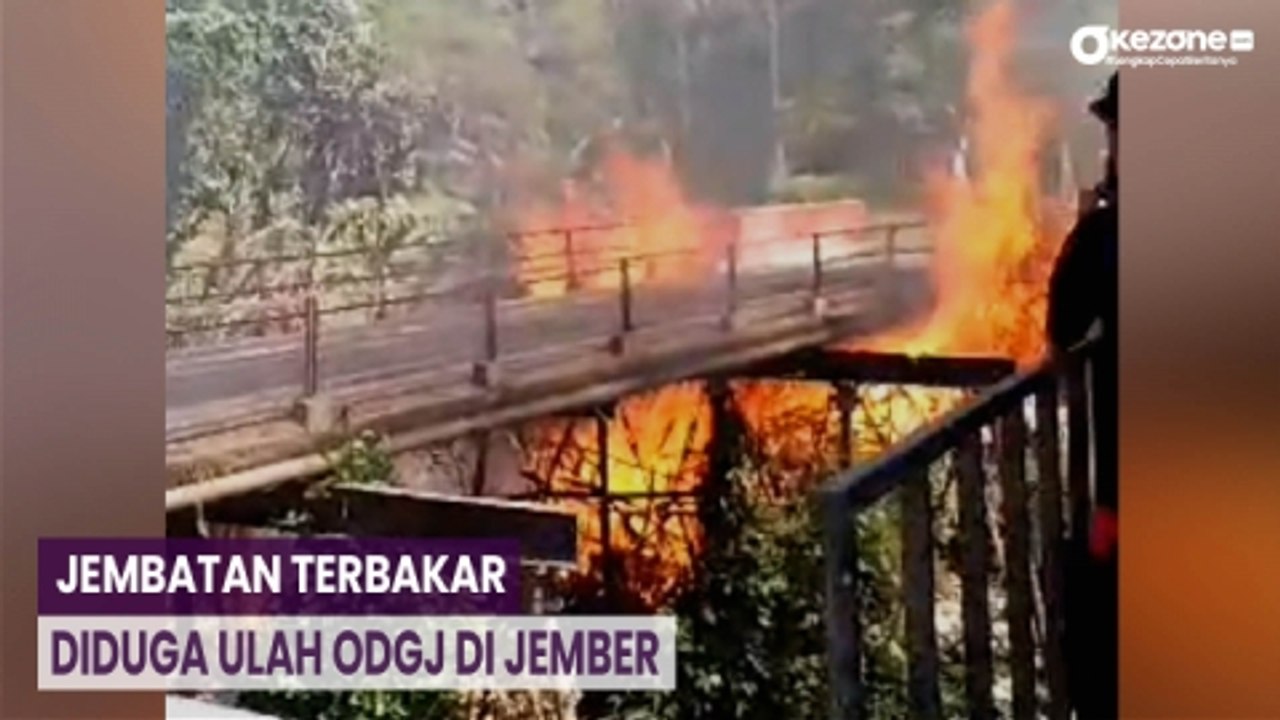 Jembatan Terbakar Diduga Ulah ODGJ di Jember, Petugas Damkar Berjibaku Padamkan Api