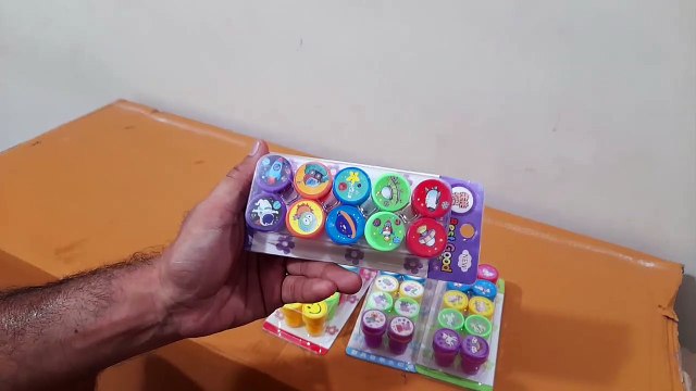 Unboxing and Review of Motivation, Emoji, Unicorn, peppa pig Stamps for Kids Educational Toys Art and Craft