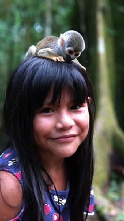 Indigenous Girl And Her Monkey