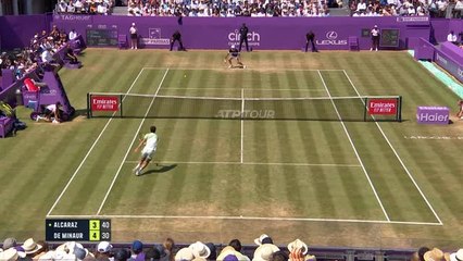 Alcaraz beats De Minaur to lift first title on grass