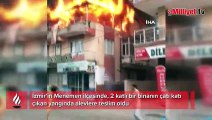 İzmir’de bir binanın çatı katı alev alev yandı