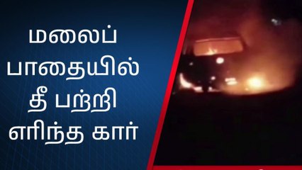 தேசிய நெடுஞ்சாலையில் தீ பற்றி எரிந்த கார்!