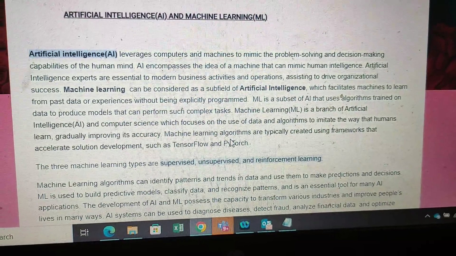 Artificial Intelligence and Machine Learning