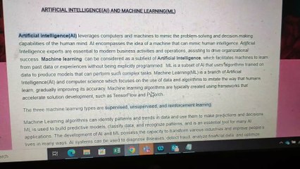 Artificial Intelligence and Machine Learning