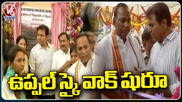 KTR Inaugurates Uppal Sky Walk Along With Malla Reddy | V6 News