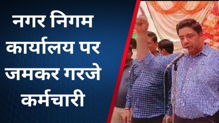 मुरादाबाद: नगर निगम कार्यालय पर जमकर गरजे कर्मचारी, कई संगठनों ने दिया समर्थन