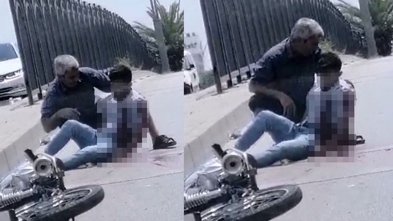 Aracına çarpan motosikletliyi böyle hayatta tutmaya çalıştı