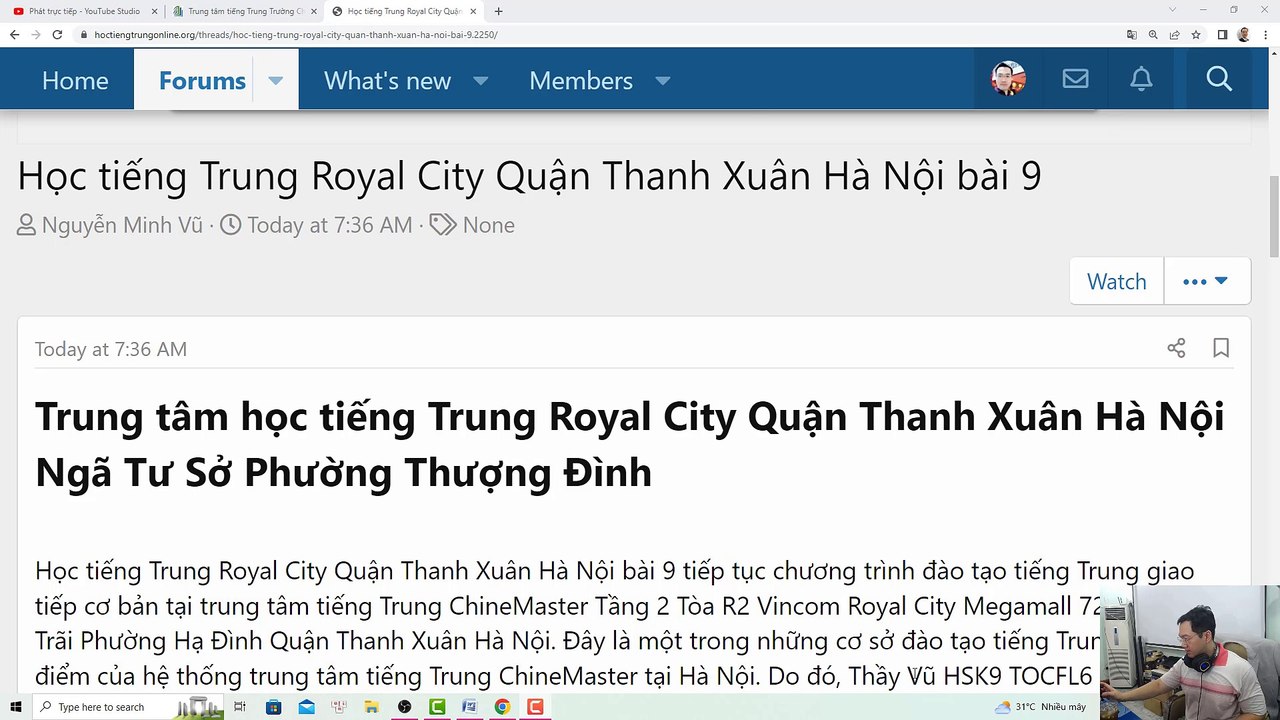 Học tiếng Trung Royal City Quận Thanh Xuân Hà Nội bài 9 Lớp em Nguyễn Anh Tuấn