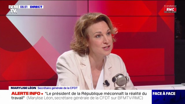 Pas de son, pas d'image : Marylise Léon, nouvelle secrétaire générale de la CFDT, indique qu'Emmanuel Macron n'a pas pris contact avec elle depuis sa prise de fonctions