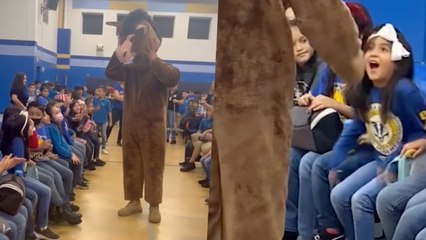 Soldier Disguised As School Mascot Reunites With Daughter