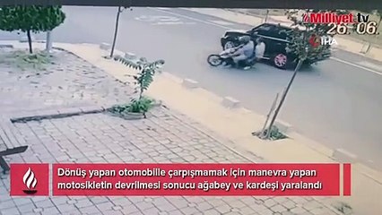 İki kardeşin yaralandığı kaza kameraya yansıdı