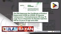 CPR ng bivalent COVID-19 vaccine ng Pfizer, aprubado na ng FDA