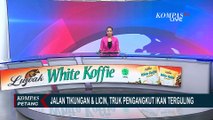 Jalanan Bertikung dan Licin, Truk Pengangkut Ikan Terguling di Jember!