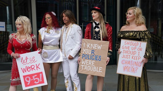 Celebrity impersonators banned from Facebook protest outside Meta offices: ‘We just want to make a living’