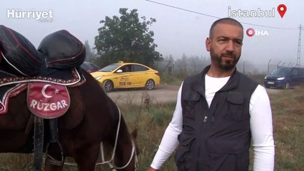 Pendik'te kaçan kurbanlık danayı at sırtında kovboy gibi aradı
