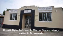 The old Alpha Cafe next to Warrior Square railway station in St Leonards, East Sussex