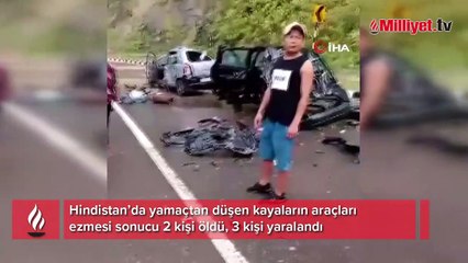 Yamaçtan düşen kayalar araçları ezdi: 2 ölü, 3 yaralı