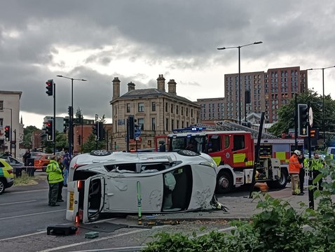 Sheffield crash: Traffic jams as Uber flipped on its side in three-vehicle collision on major Sheffield road