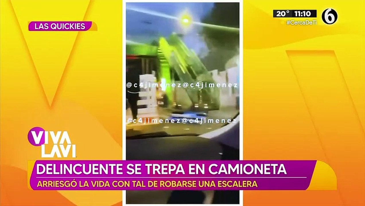 Delincuente se trepa a camioneta para robar escalera