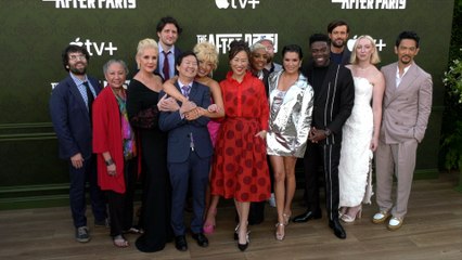 Cast of Apple's "The Afterparty" pose together at their premiere event in Los Angeles