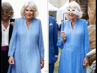 La reine Camilla porte une nouvelle tenue dans la teinte bleue signature avec des boucles d'oreilles