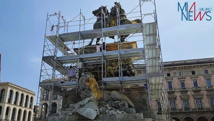 Video herunterladen: Milano, al via il restauro della statua equestre di Vittorio Emanuele II