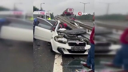 Anadolu Otoyolu'nda otomobil bariyerlere ok gibi sağlandı: 1'i ağır 3 yaralı