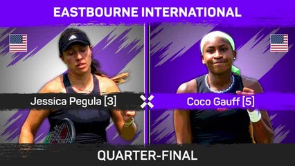 Télécharger la video: Gauff beats doubles partner Pegula to reach Eastbourne semis