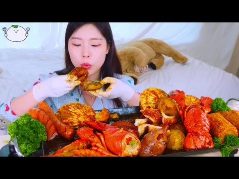 ASMR MUKBANG Braised Spicy Seafood Lobster, King Tiger Shrimp, Octopus, Scallops, Abalone.