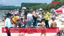 Kurban Bayramı'nın 3. gününde Menekşe Plajı doldu taştı