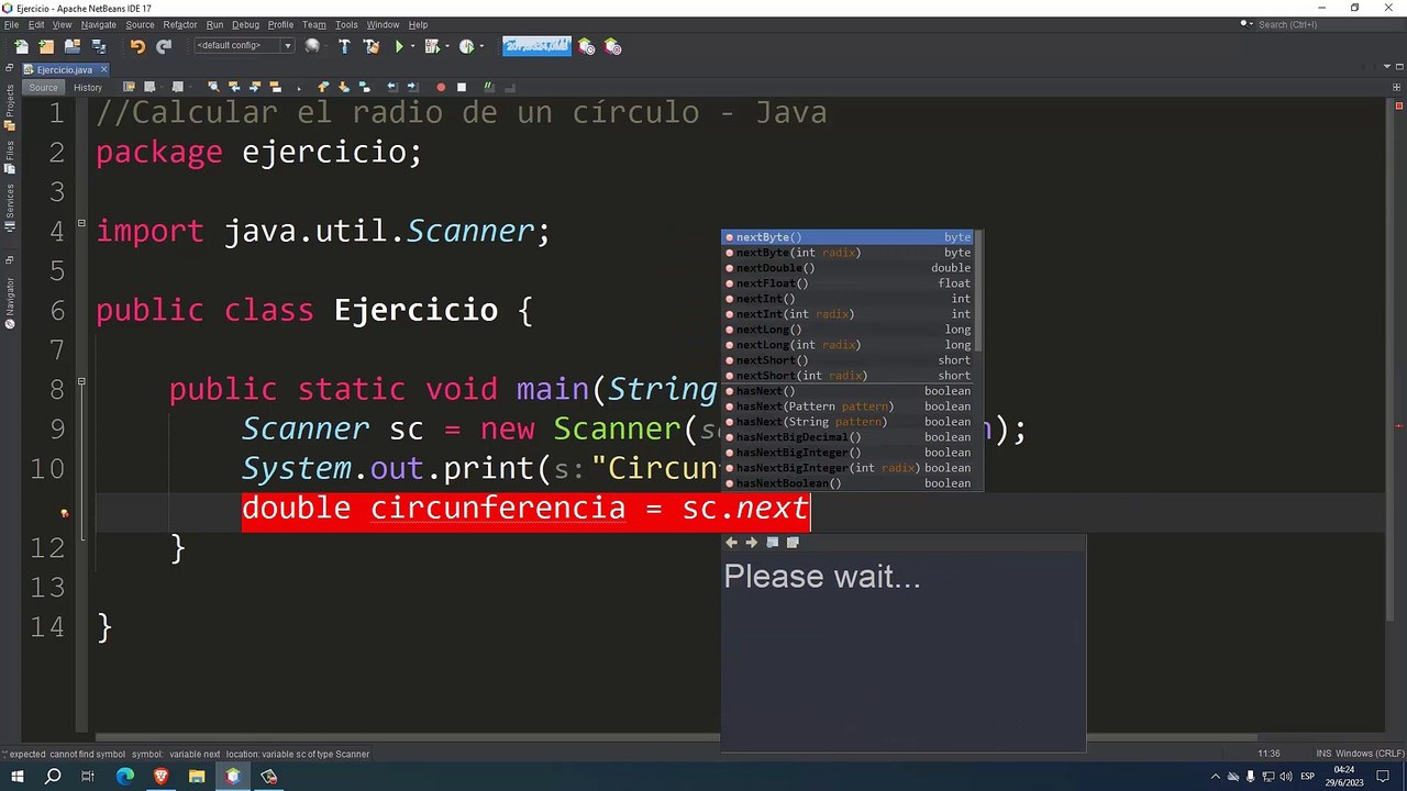 Calcular el radio de un círculo en Java